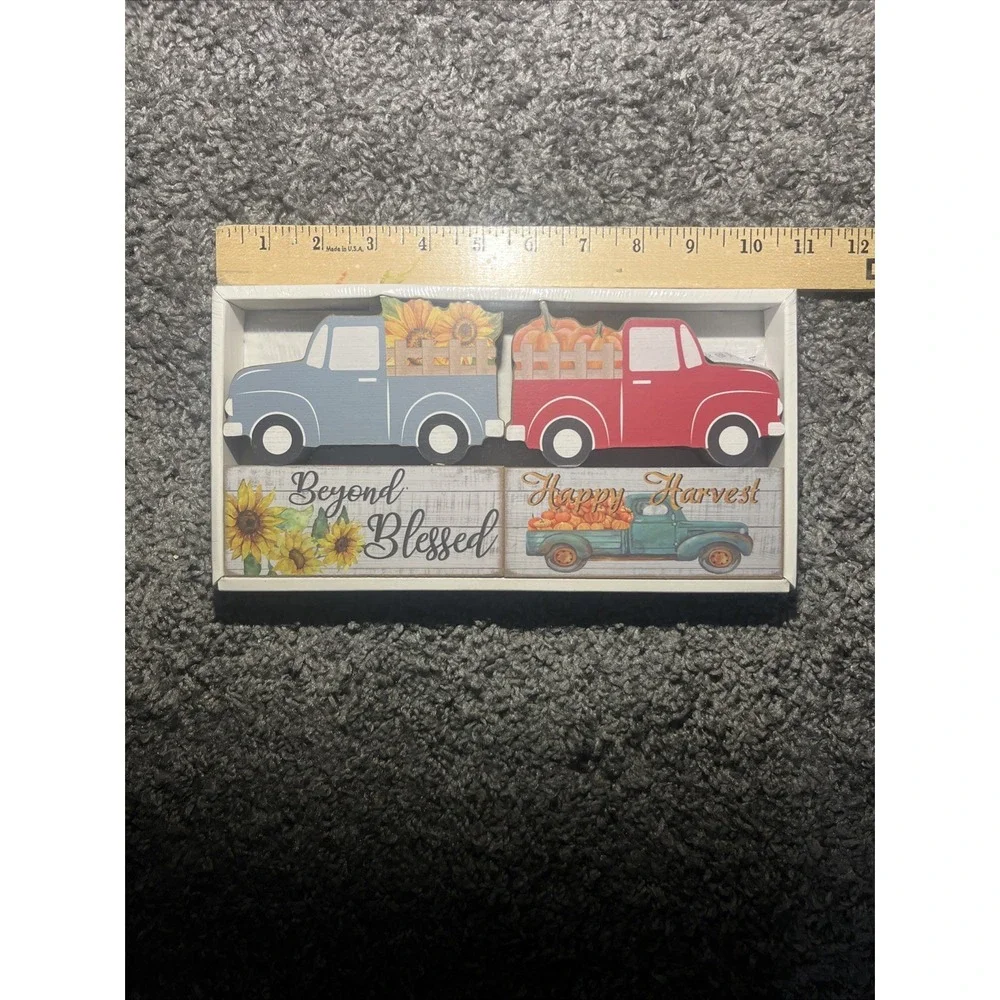 Cute Thanksgiving, Fall, Harvest Decor, Four Pc Wood Set. Beyond‎ Blessed Trucks